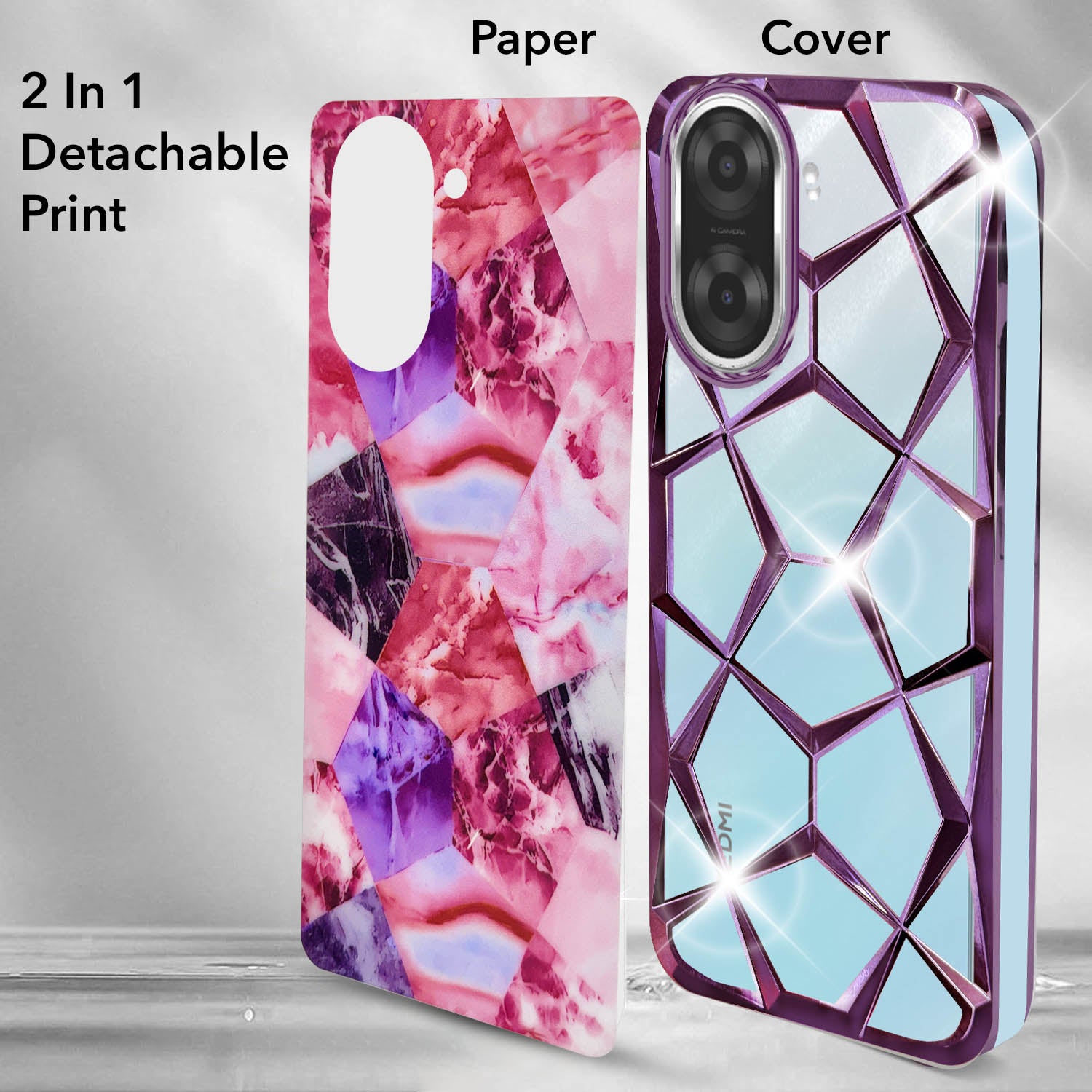 For Redmi A5 4G Back Cover Case (Dual Design Glitter Sparkle and Detachable Diamond Print Case | Soft and Flexible)