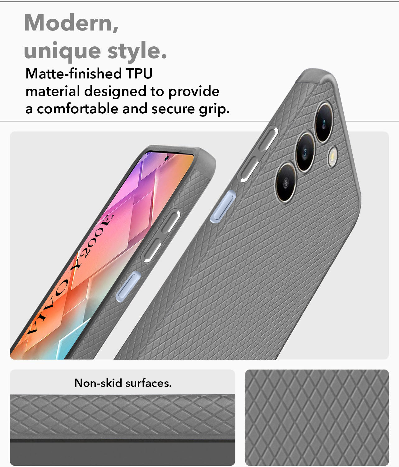 For Vivo Y200e Back Cover Case (Liquid Silicone | Side Grip | Camera Protection)