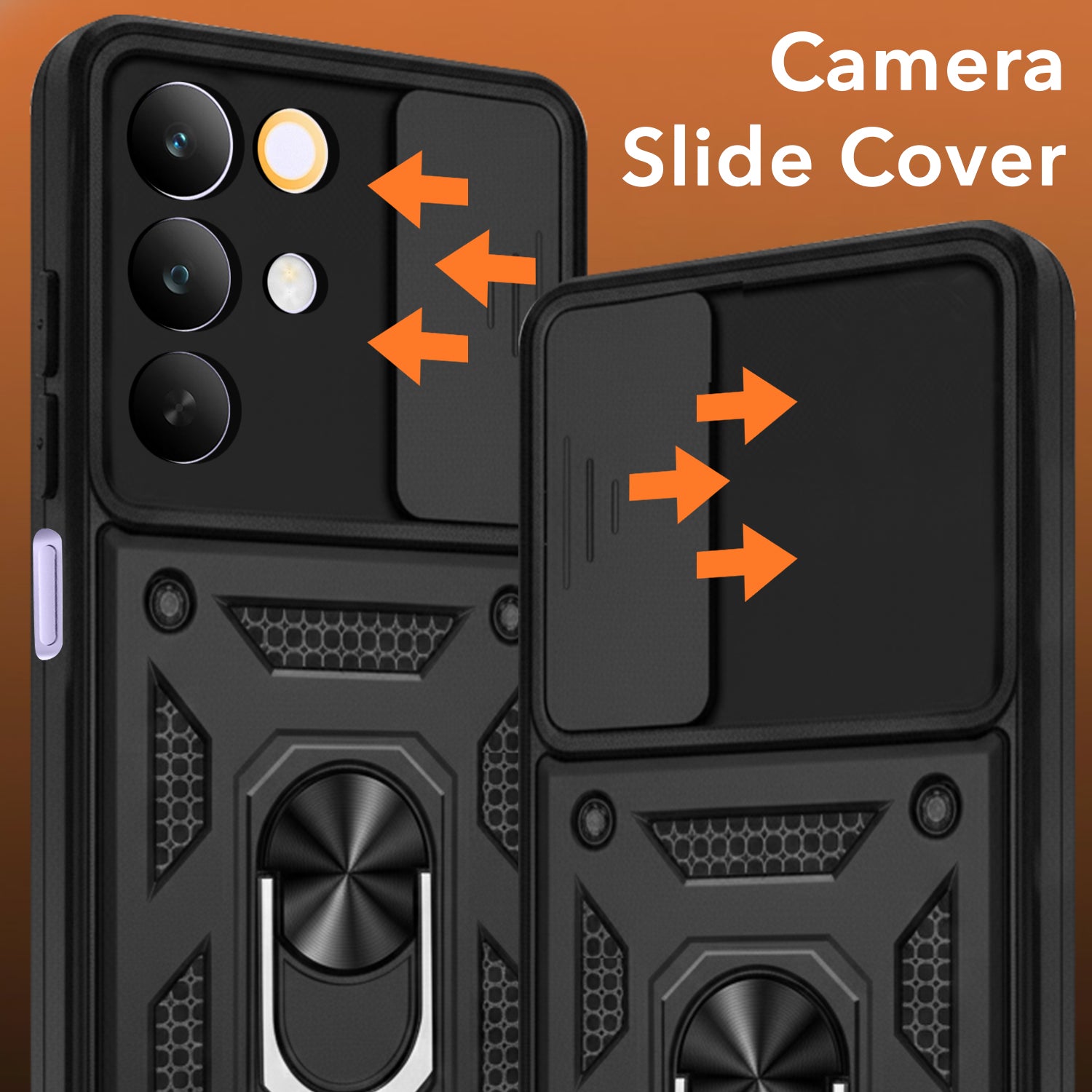 For Realme C85 5G | Realme Narzo 90x Back Cover Case Hybrid Armor (Sliding Shutter Camera Protection | Polycarbonate |Ring Holder Kickstand)