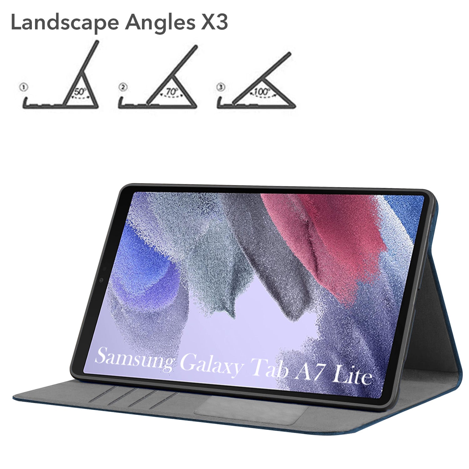 For Samsung Galaxy Tab A7 Lite 8.7 Inch SM-T225/T220/T225N/T227U Flip Cover Folio Case (PU Leather | Multi-Angle Smart Stand | Card Storage Slots | Silicone Back Pouch)