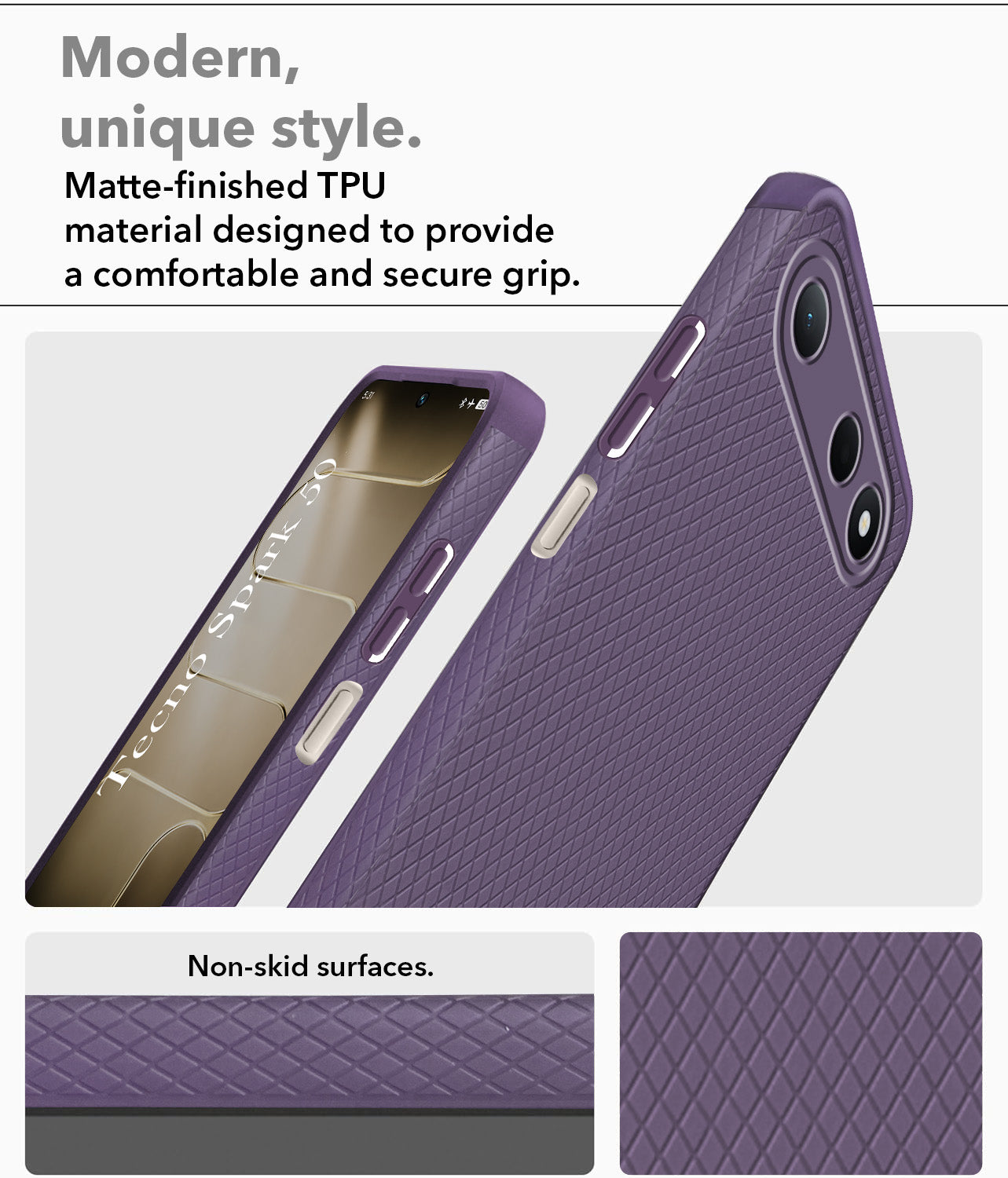 For Tecno Spark 50 Back Cover Case Liquid Silicone (Camera Protection | Side Grip Texture | Soft and Flexible)
