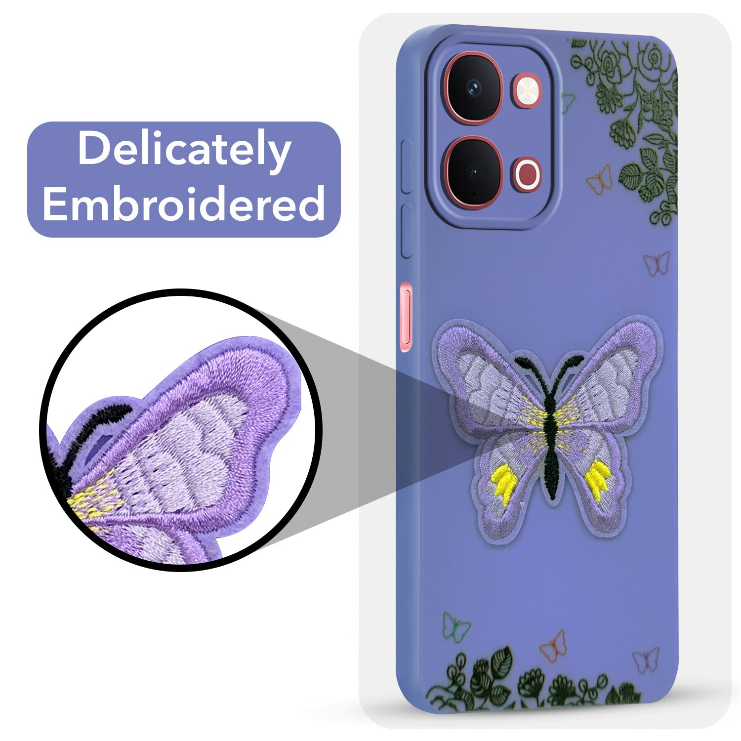 For Vivo Y51 Pro 5G | Vivo T5x Back Cover Case (Soft Butterfly Embroidery | Women Teen Girls | Camera Protection| Matte Silicone)