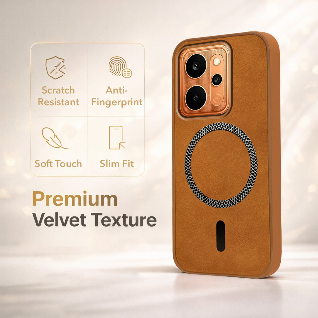 For Realme P4 Power 5G | Realme Narzo Power Back Cover Case Leather Finish (MagSafe Compatible Wireless Charging | Soft Touch | Camera Bump Protection)