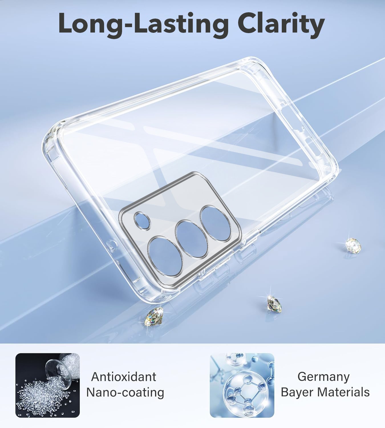 For Samsung Galaxy S23 5G Back Cover Case (Hybrid Crystal Panel with Side Soft PU | Camera Protection | HD Clear Shockproof)