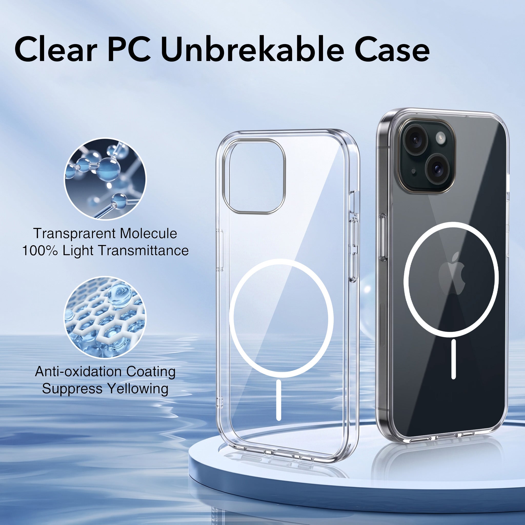 For Apple iPhone 15 Back Case Cover Crystal Anti Yellow (Unbreakable PC | MagSafe Wireless Charging Support |Camera Protection Bump)