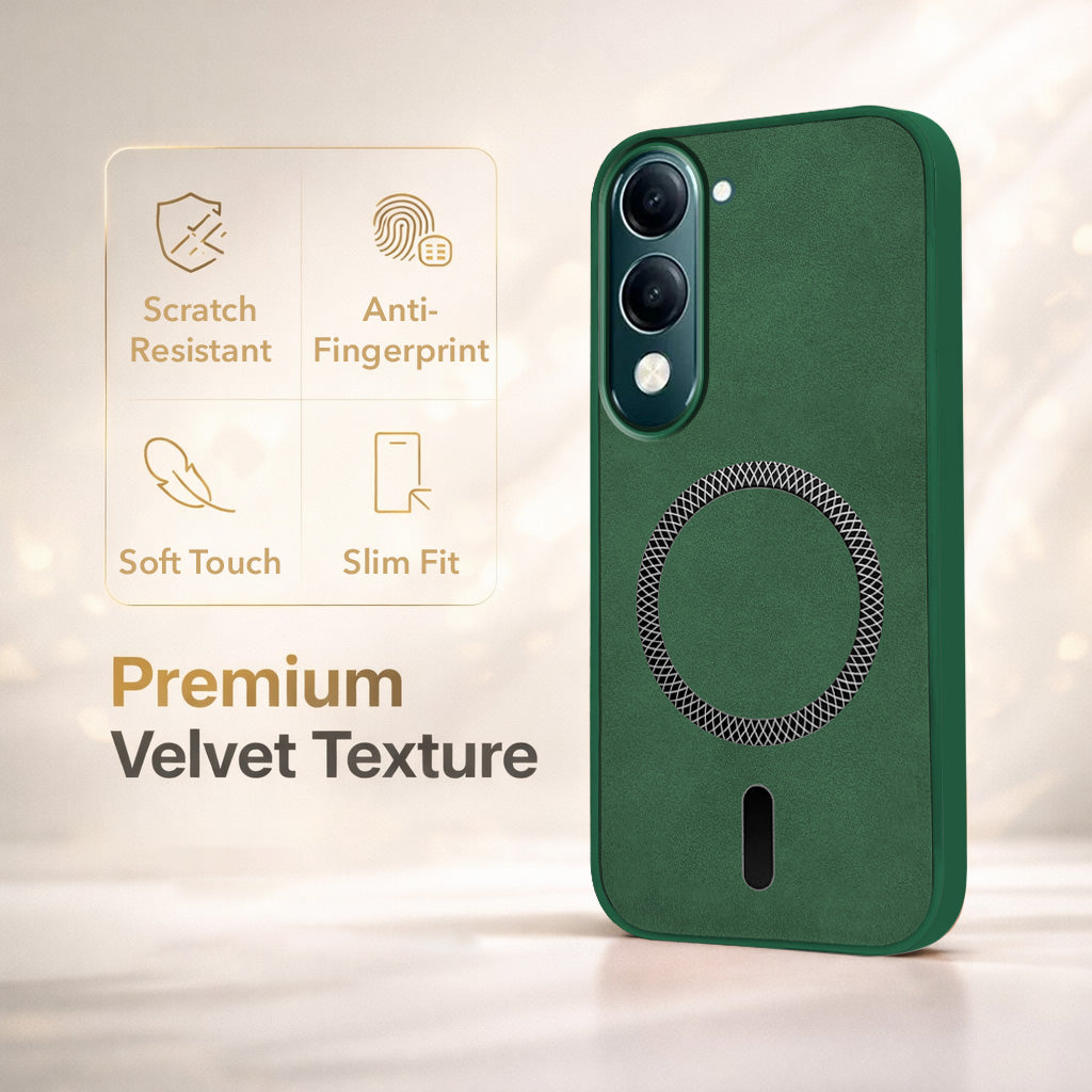 For Vivo Y19 | Vivo Y19e | Vivo T4 Lite Back Cover Case Leather Finish (MagSafe Compatible Wireless Charging | Soft Touch | Camera Bump Protection)