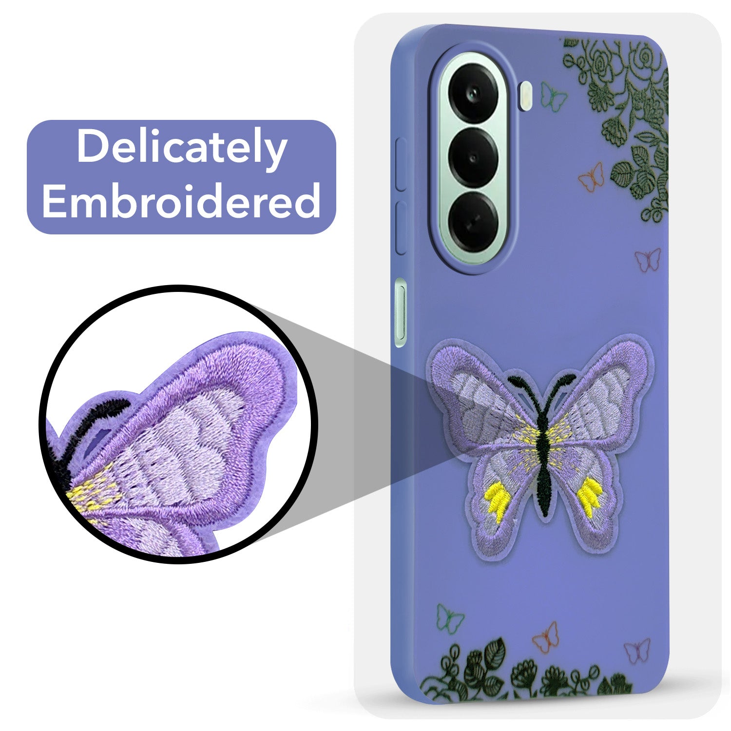 For OnePlus Nord CE 6 Lite Back Cover Case (Soft Butterfly Embroidery | Women Teen Girls | Camera Protection| Matte Silicone)