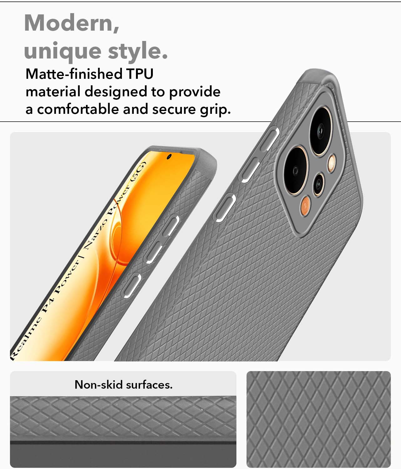 For Realme P4 Power 5G | Realme Narzo Power Back Cover Case Liquid Silicone (Camera Protection | Side Grip Texture | Soft and Flexible)