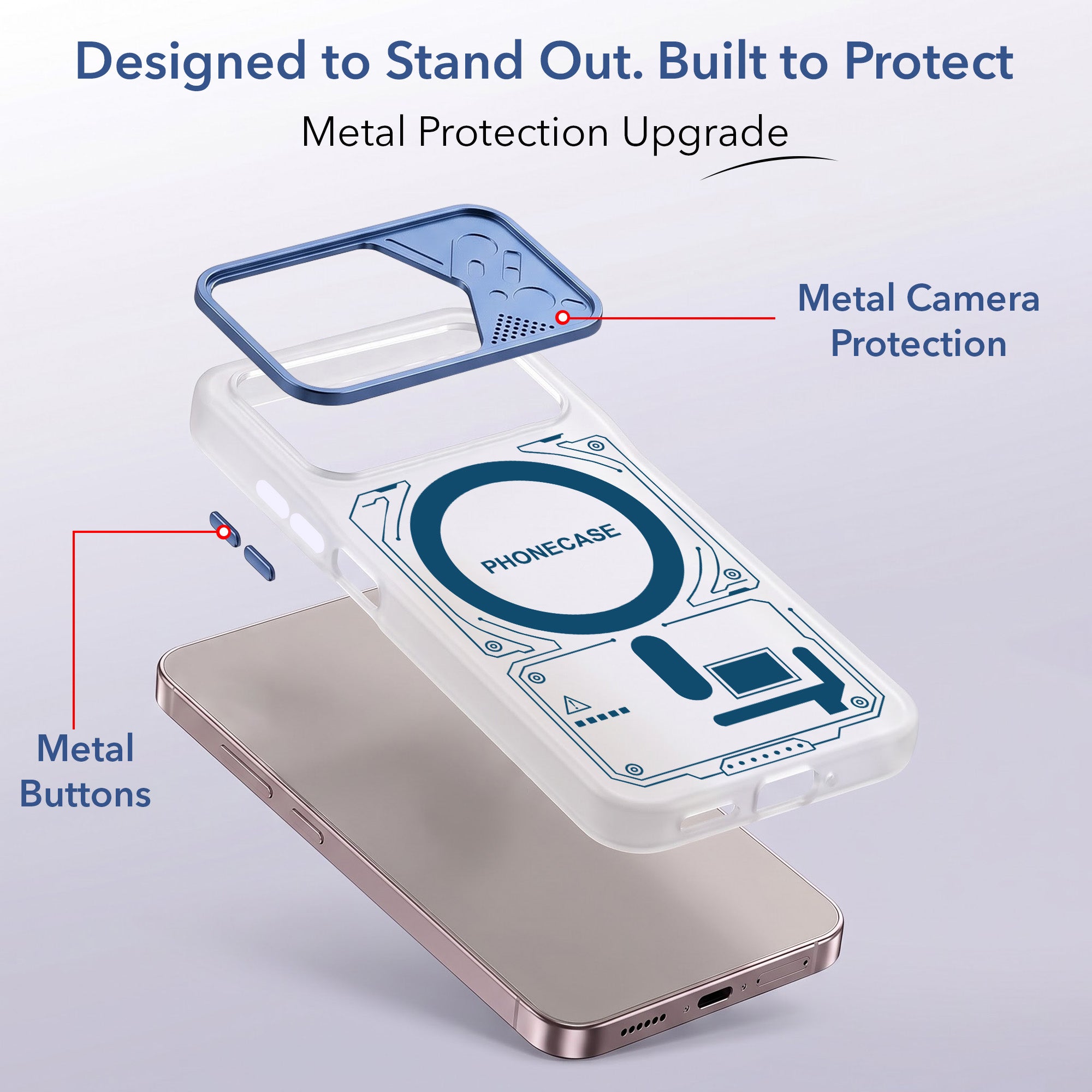 For Oppo A3X (4G/5G) | Oppo A3 5G Metallic Back Cover Case (Metallic Camera Protection & Buttons | Translucent Milky Shade | Hard Polycarbonate)
