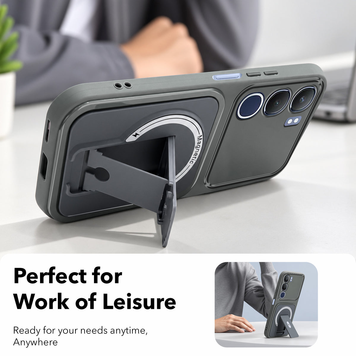 For Vivo Y29 Back Case Cover Metallic (Hybrid Armor Kickstand | MagSafe Compatible | Camera Protection Shockproof)