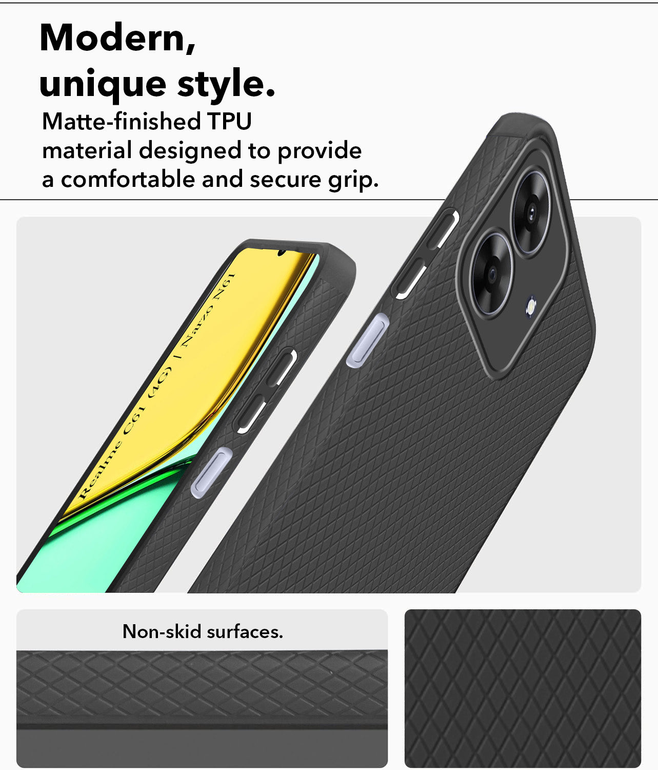 For Realme C61 | Realme Narzo N61 Back Cover Case (Liquid Silicone | Side Grip | Camera Protection)