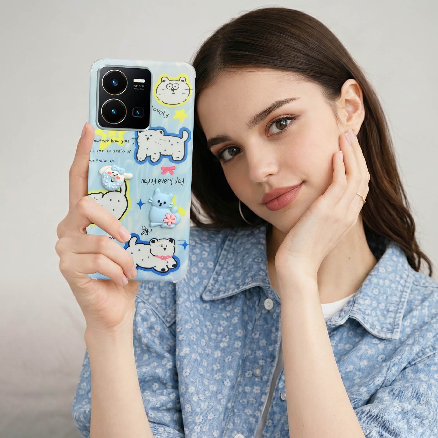 For Vivo Y35 Back Cover Case (3D Cute Cartoons | Hard Back Side Soft | Matte Premium Finish | HD Printing)