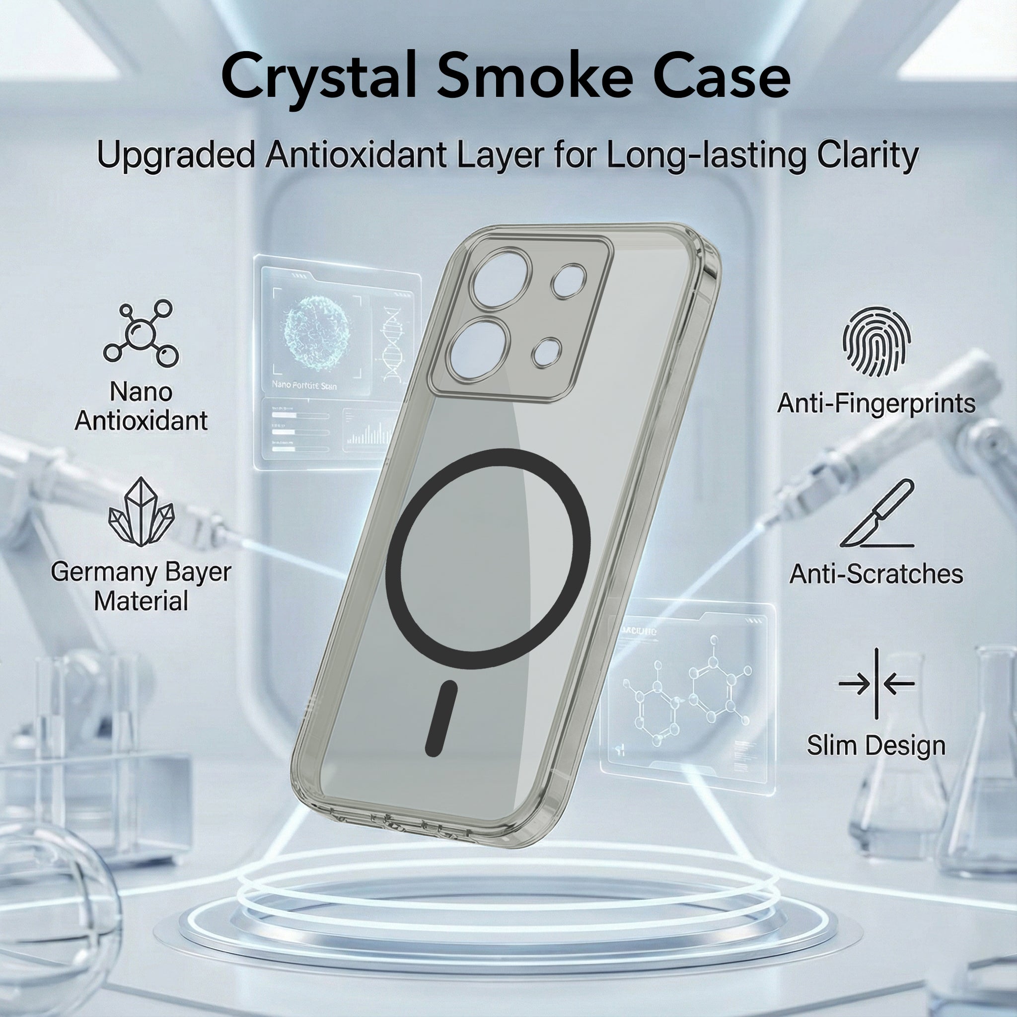 For Poco X6 5G Back Cover Case Lifetime Anti-Yellow MagSafe Compatible Clear (Sleek Hard Crystal | Shockproof and Camera Protection)