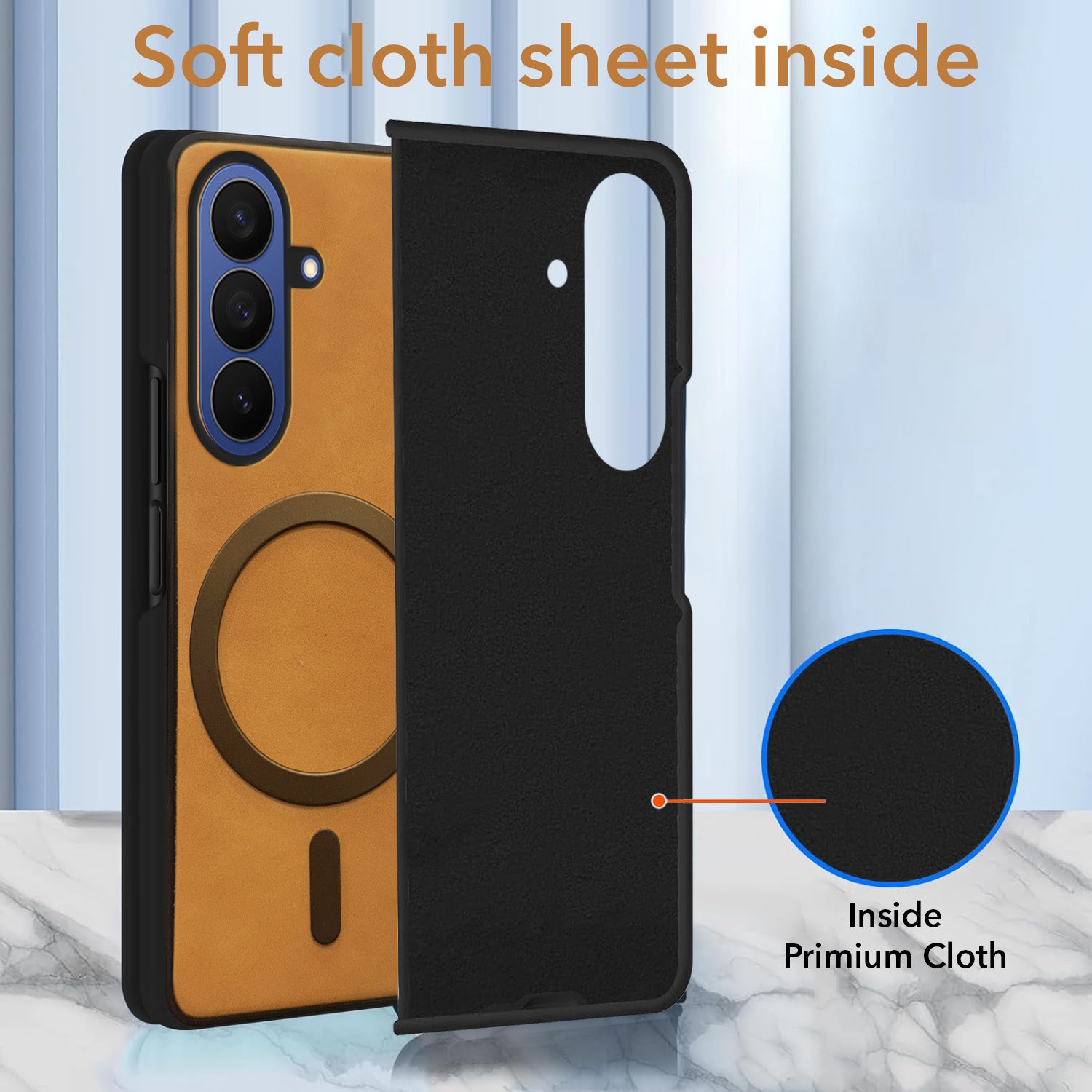For Samsung Galaxy Z Fold 7 Back Cover Case Leather Finish (MagSafe Wireless Charging Compatible | Inside Microfiber Cloth)