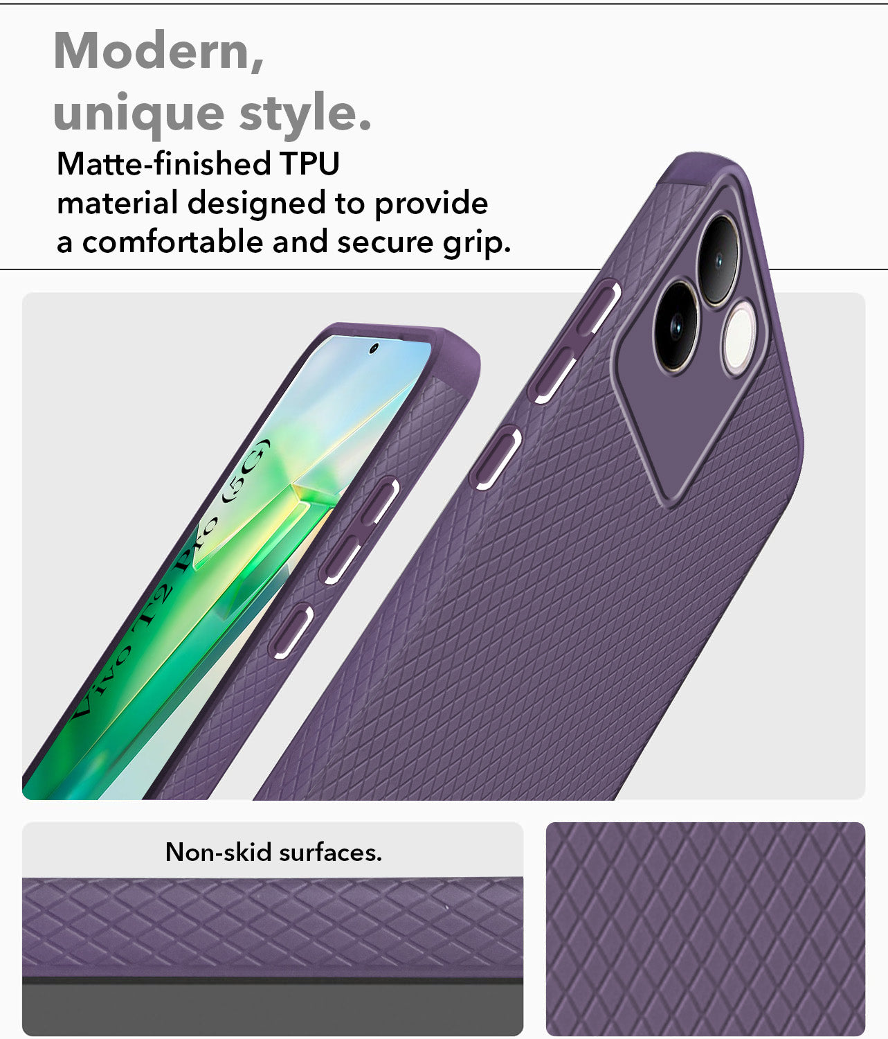 For Vivo T2 Pro Back Cover Case (Liquid Silicone | Side Grip | Camera Protection)