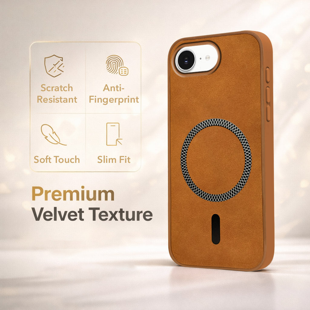 For Apple iPhone 16e | Apple iPhone 17e Back Cover Case Leather Finish (MagSafe Compatible Wireless Charging | Soft Touch | Camera Bump Protection)