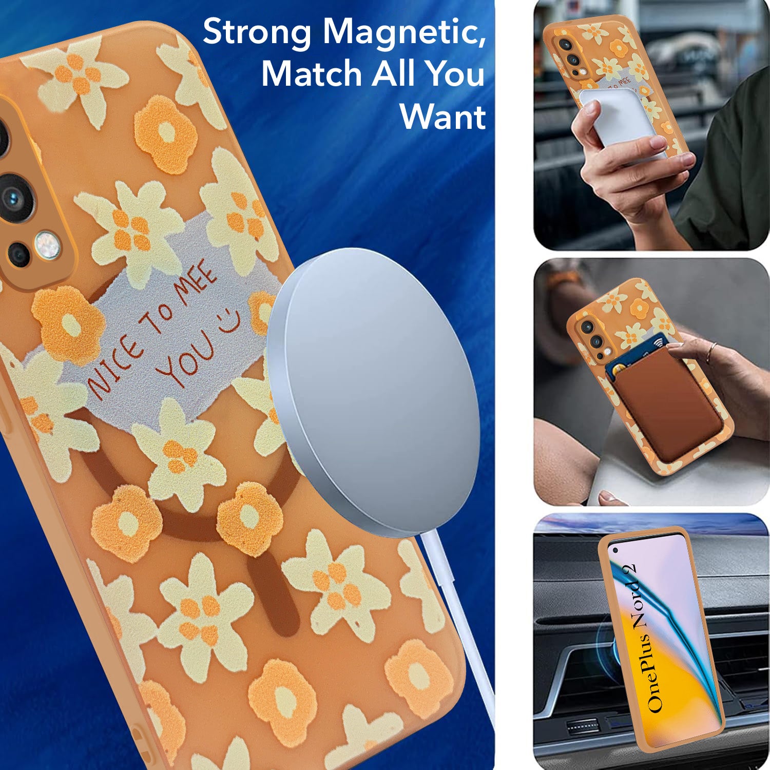 For OnePlus Nord 2 Back Cover Case (Cute Floral Design | Flower Print for Girls | MagSafe Compatible Wireless Charging)