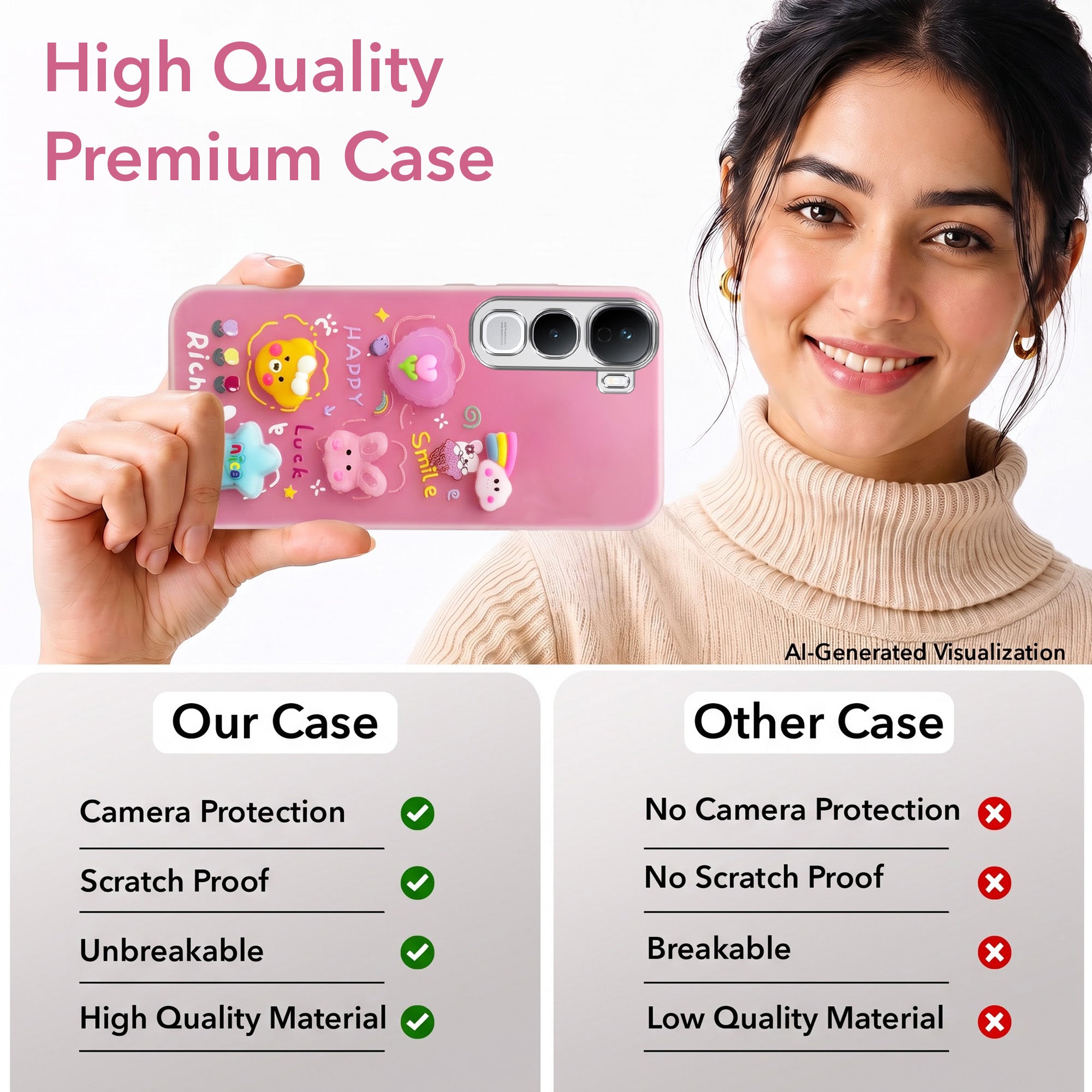 For Vivo Y400 Pro Back Cover Case (Cute 3D cartoon charms design | Slim Aesthetic Case for Girls | Camera Protection | Hard Unbreakable)