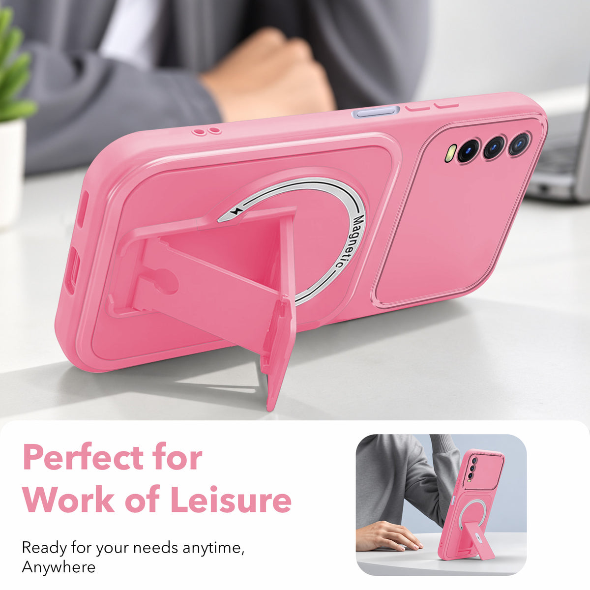 For Vivo Y20A | Y20T | Y20G Back Case Cover Metallic (Hybrid Armor Kickstand | MagSafe Compatible | Camera Protection Shockproof)