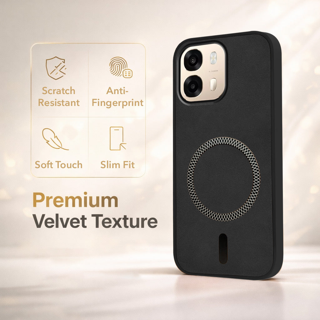 For Oppo A6 Pro Back Cover Case Leather Finish (MagSafe Compatible Wireless Charging | Soft Touch | Camera Bump Protection)