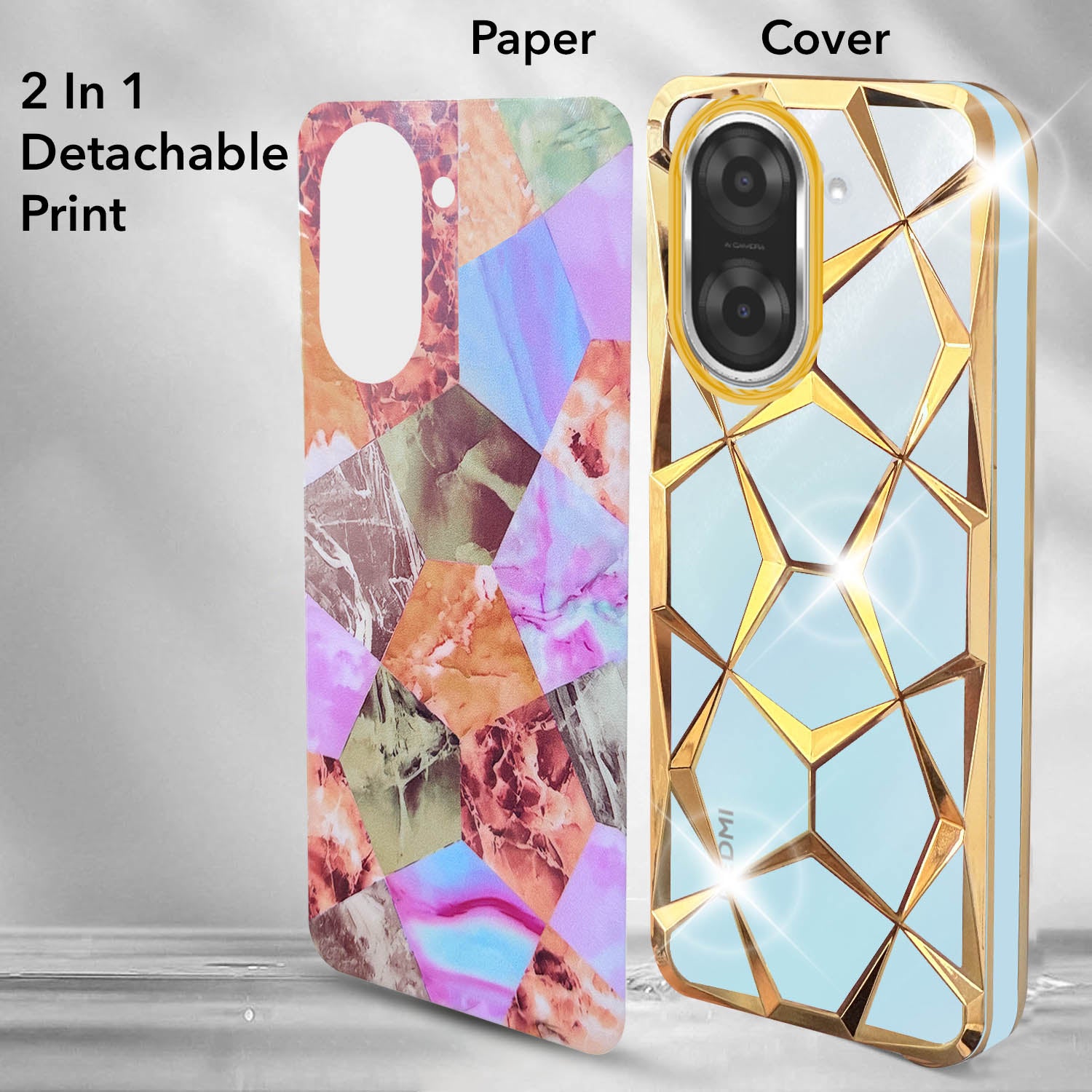 For Redmi A5 4G Back Cover Case (Dual Design Glitter Sparkle and Detachable Diamond Print Case | Soft and Flexible)