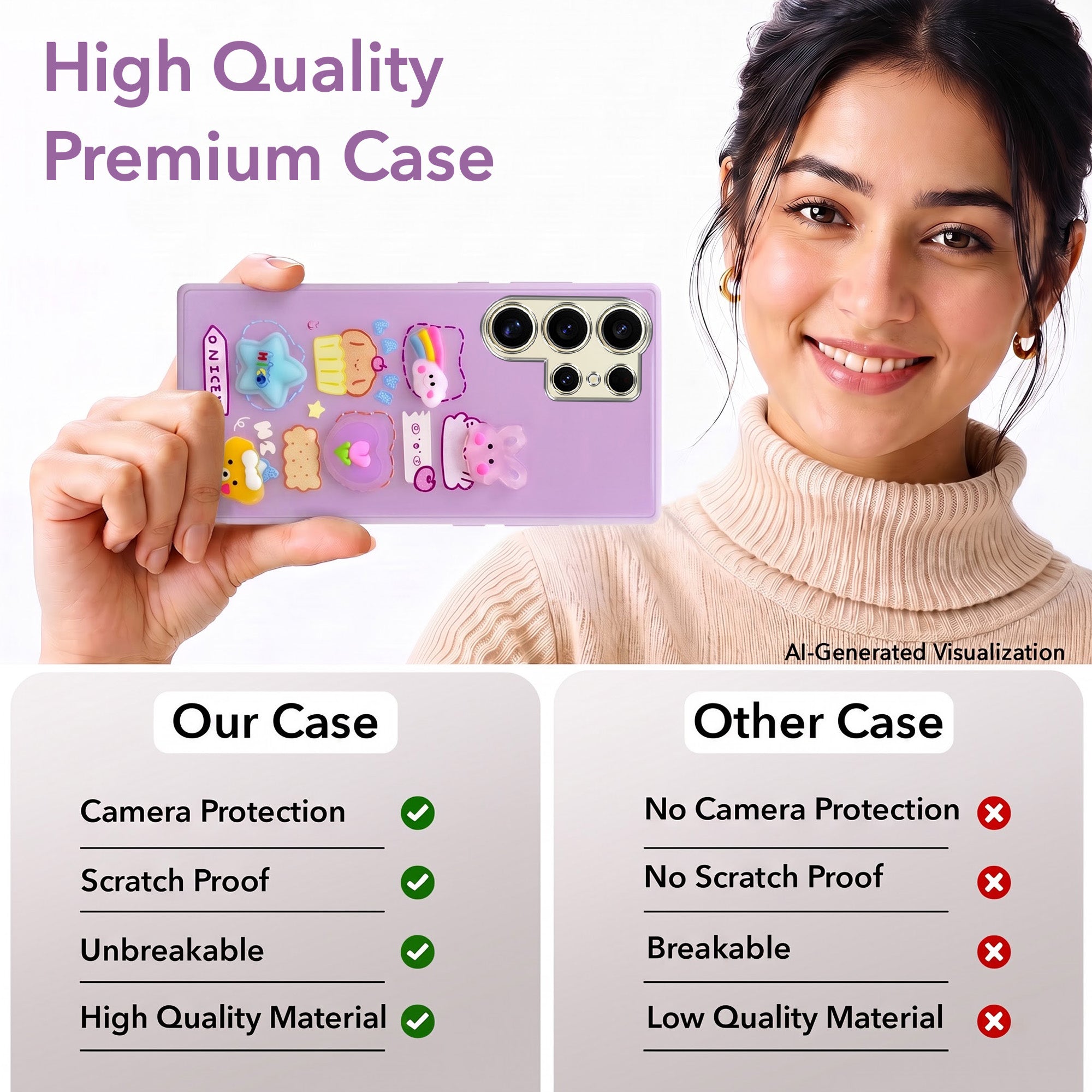 For Samsung Galaxy S24 Ultra Back Cover Case (3D Cute Cartoons | Hard Back Side Soft | Matte Premium Finish | HD Printing)