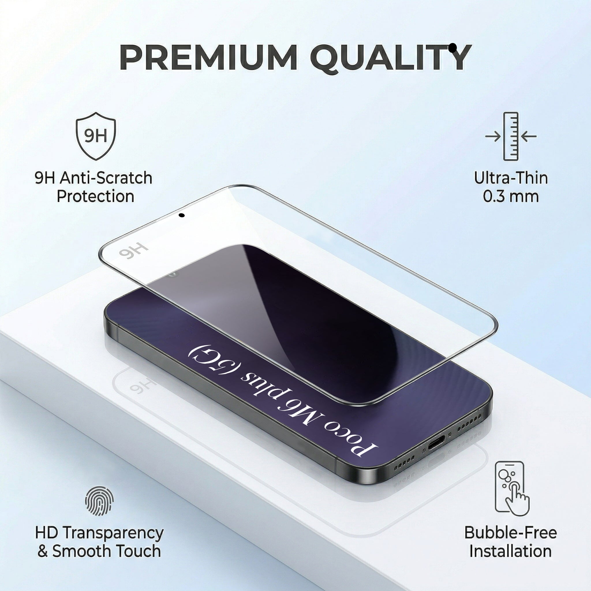 For Poco M6 Plus 5G Combo with Back Cover and 9H Tempered Glass (Liquid Silicone | Camera Protection | Oleophobic Coating Screen Glass)