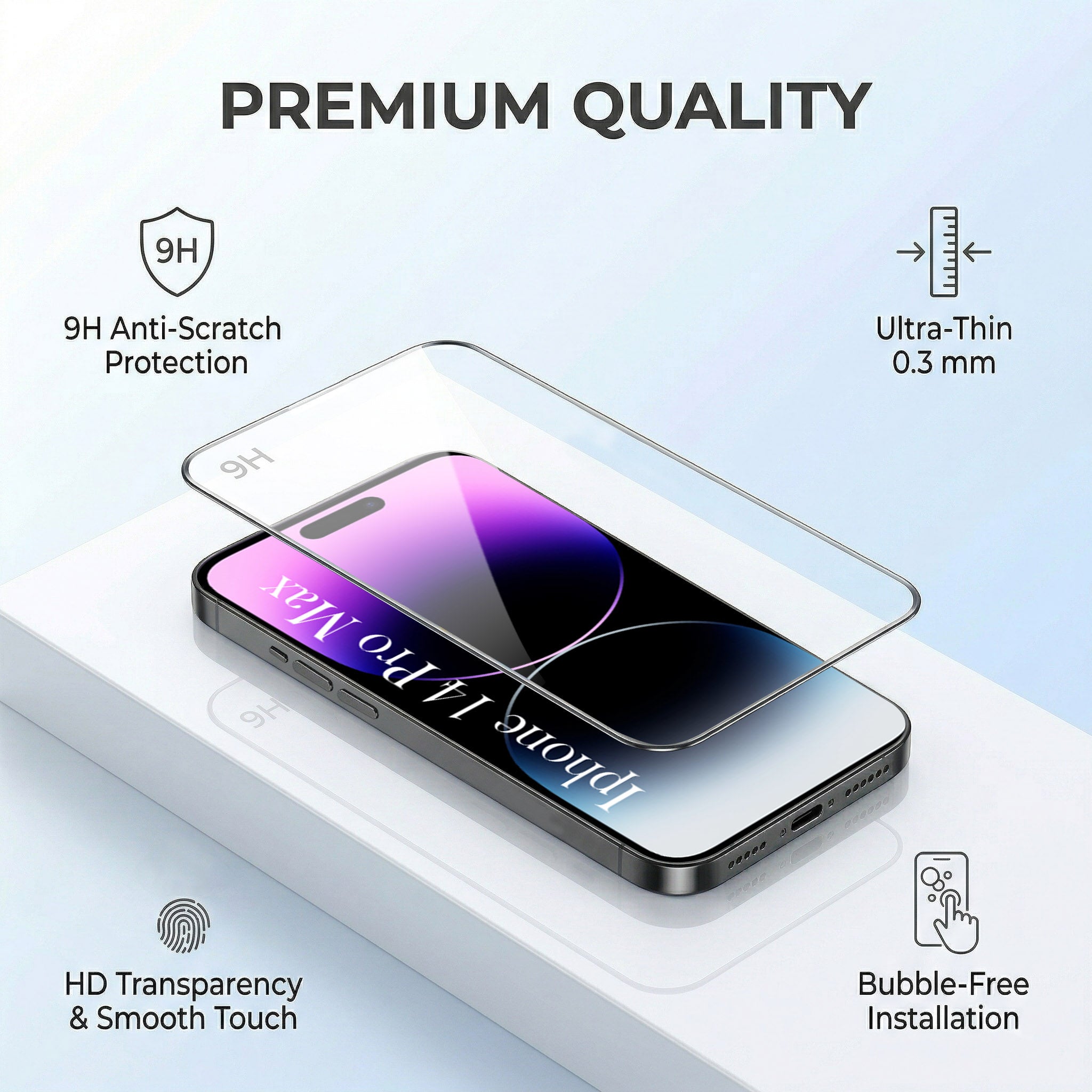 For Apple iPhone 14 Pro Max Combo with Back Cover and 9H Tempered Glass (Lifetime Anti-Yellow | Sleek Hard Crystal | Oleophobic Coating Screen Glass)
