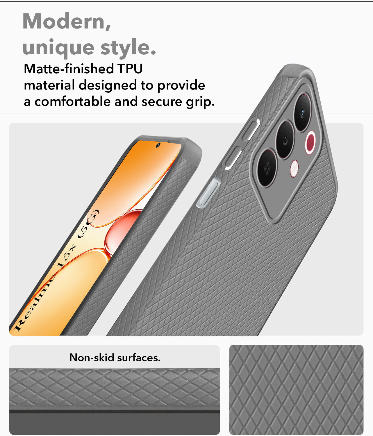 For Realme 15X Back Cover Case Liquid Silicone (Camera Protection | Side Grip Texture | Soft and Flexible)