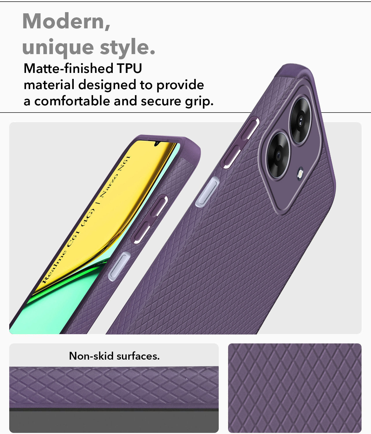 For Realme C61 | Realme Narzo N61 Back Cover Case (Liquid Silicone | Side Grip | Camera Protection)