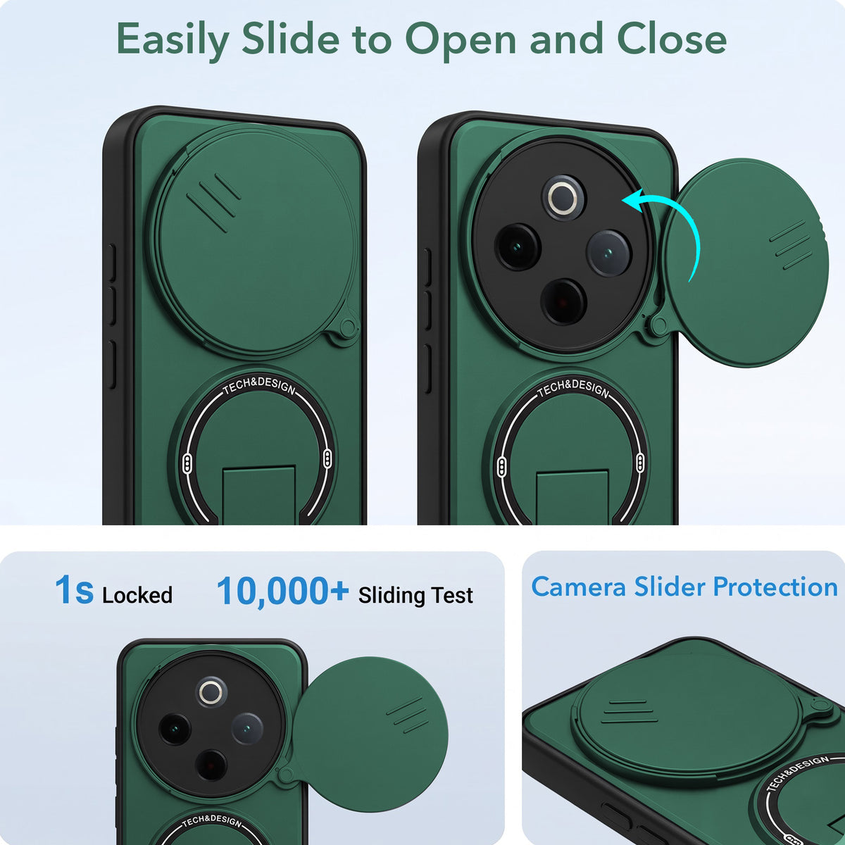 For Vivo T4 Back Case Cover Metallic (Hybrid Armor Kickstand | Sliding Shutter Camera Protection | MagSafe Compatible)
