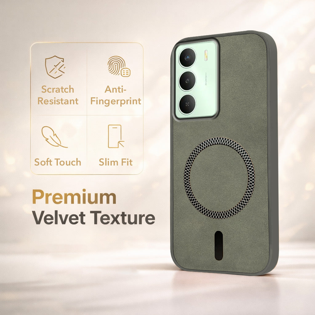 For Realme C73 Back Cover Case Leather Finish (MagSafe Compatible Wireless Charging | Soft Touch | Camera Bump Protection)