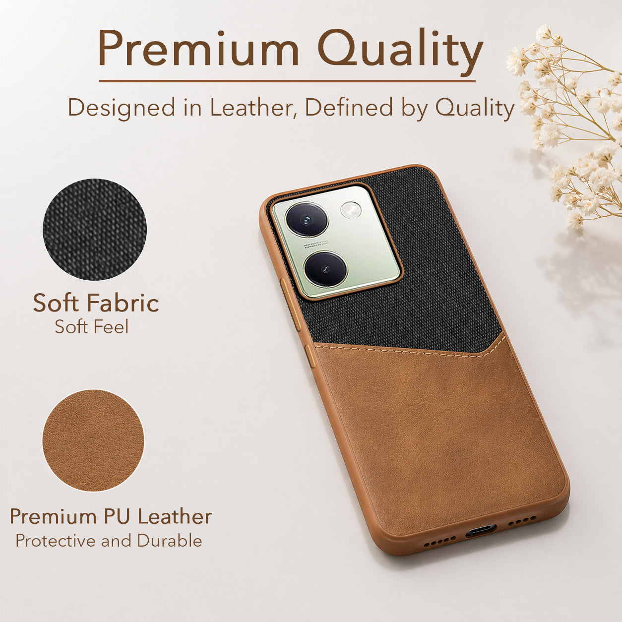 For Vivo Y200 Pro 5G Back Cover Case (Dual PU Leather Stitch | Professional Minimalist | Soft and Flexible)
