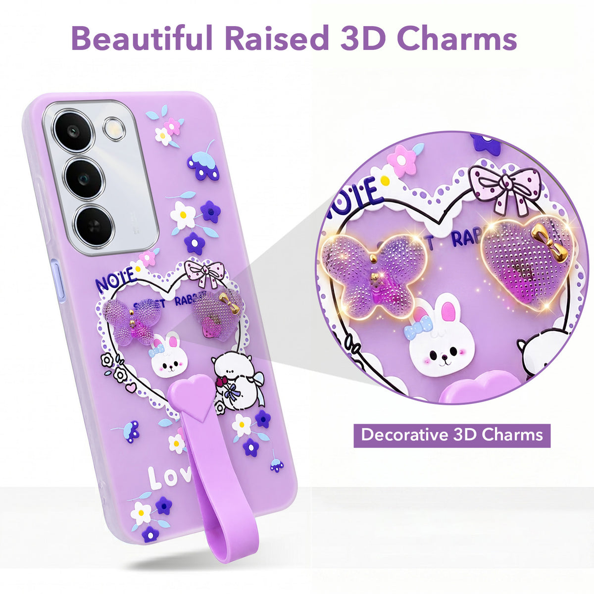 For Realme P4 Lite 5G | Narzo 100 Lite 5G Back Cover Case (3D Cute Heart Strap Holder | Camera Protection | Designer Girls Print)