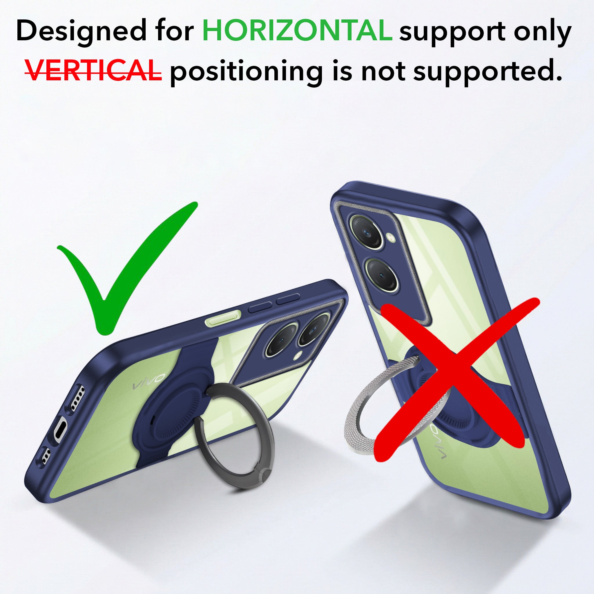 For Vivo T3 Lite 5G | Vivo Y28s 5G Back Cover Case with stand (Built-in Ring Holder Kickstand | Lifetime Anti Yellow | Camera Protection)