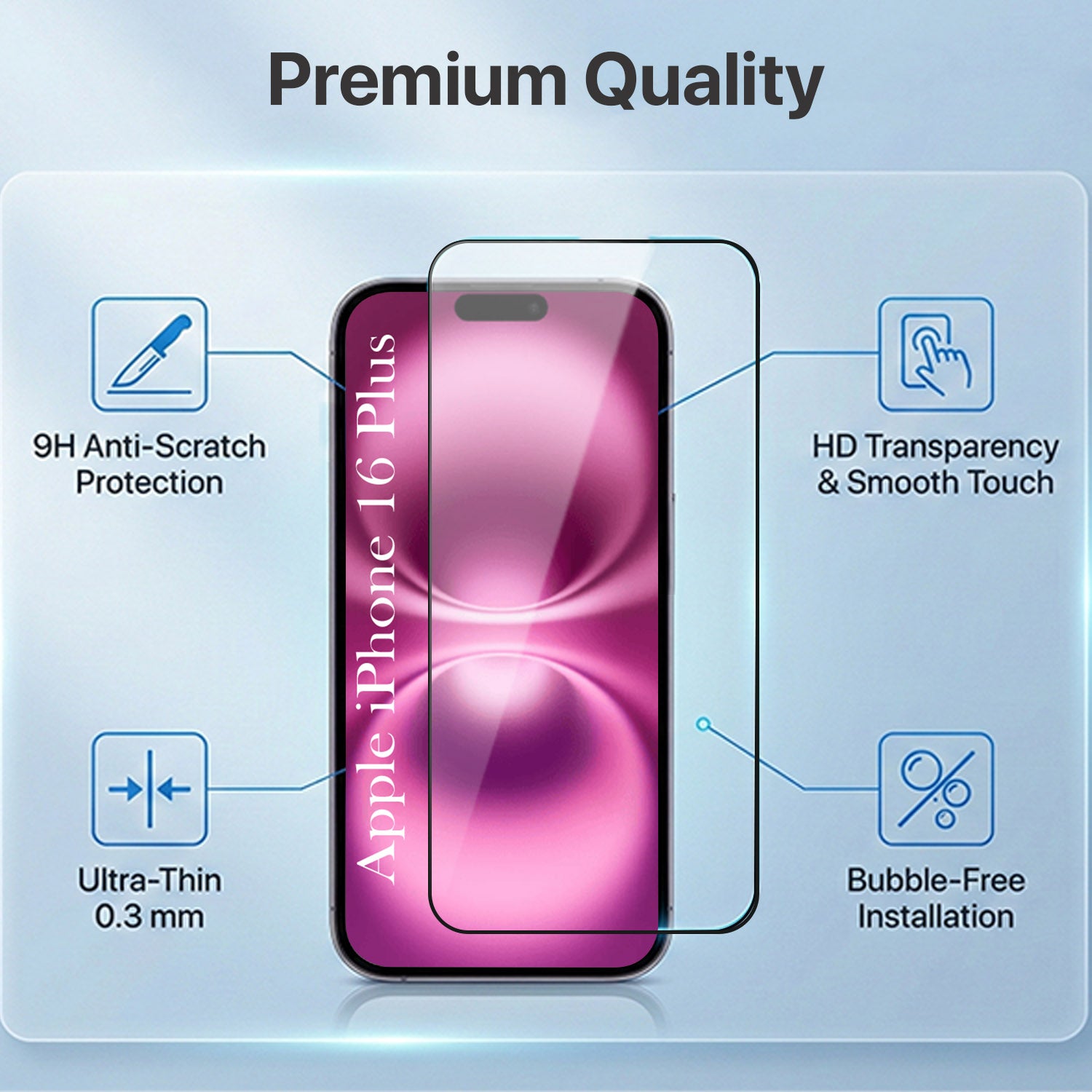 For Apple iPhone 16 Plus Combo with Back Cover and 9H Tempered Glass (Liquid Silicone | Camera Protection | Oleophobic Coating Screen Glass)