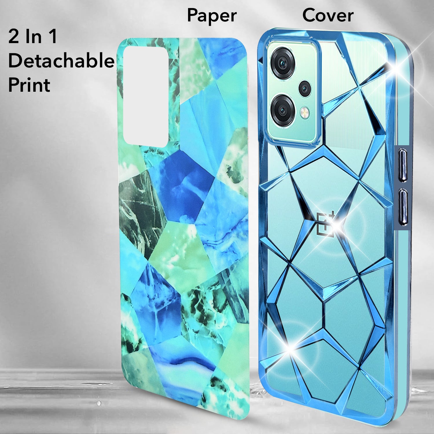 For OnePlus Nord CE 2 Lite Back Cover Case ( Dual Design Glitter Sparkle and Detachable Diamond Print Case | Soft and Flexible)