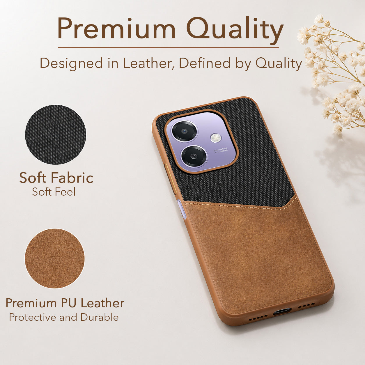 For Oppo A3X (4G/5G) | Oppo A3 5G Back Cover Case (Dual PU Leather Stitch | Professional Minimalist | Soft and Flexible)
