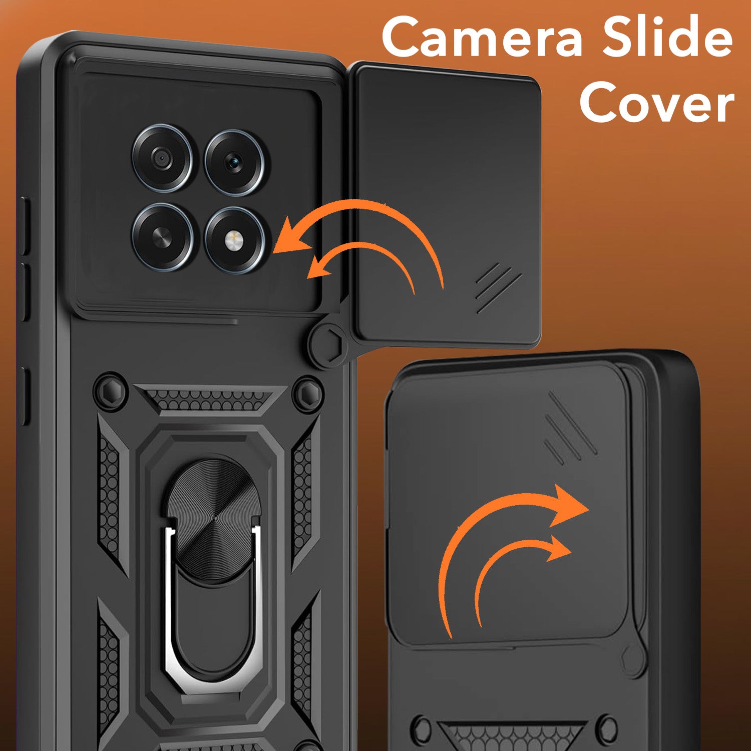 For Oppo F29 Back Cover Case Hybrid Armor (Sliding Shutter Camera Protection | Polycarbonate |Ring Holder Kickstand)