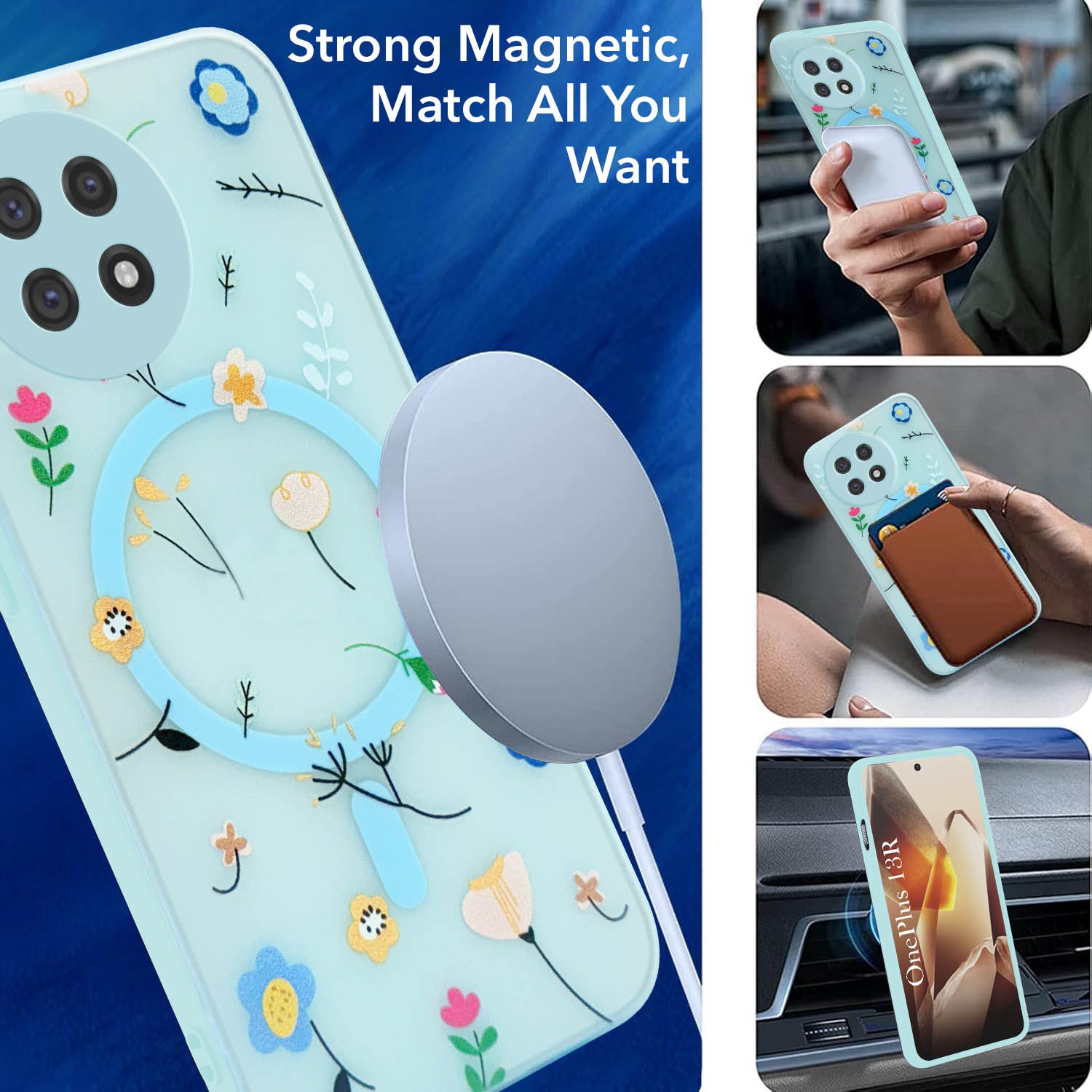 For OnePlus 13R Back Cover Case (Cute Floral Design | Flower Print for Girls | MagSafe Compatible Wireless Charging)