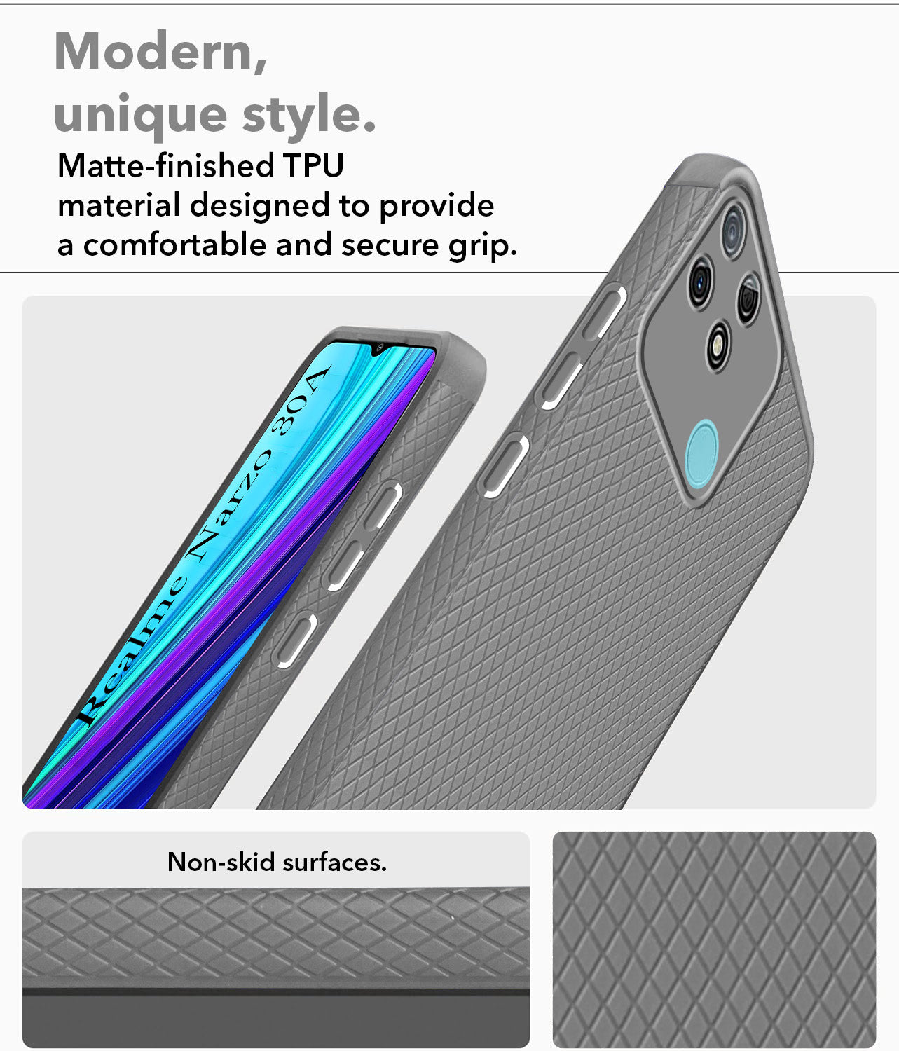 For Realme Narzo 30A Back Cover Case Liquid Silicone (Camera Protection | Side Grip Texture | Soft and Flexible)