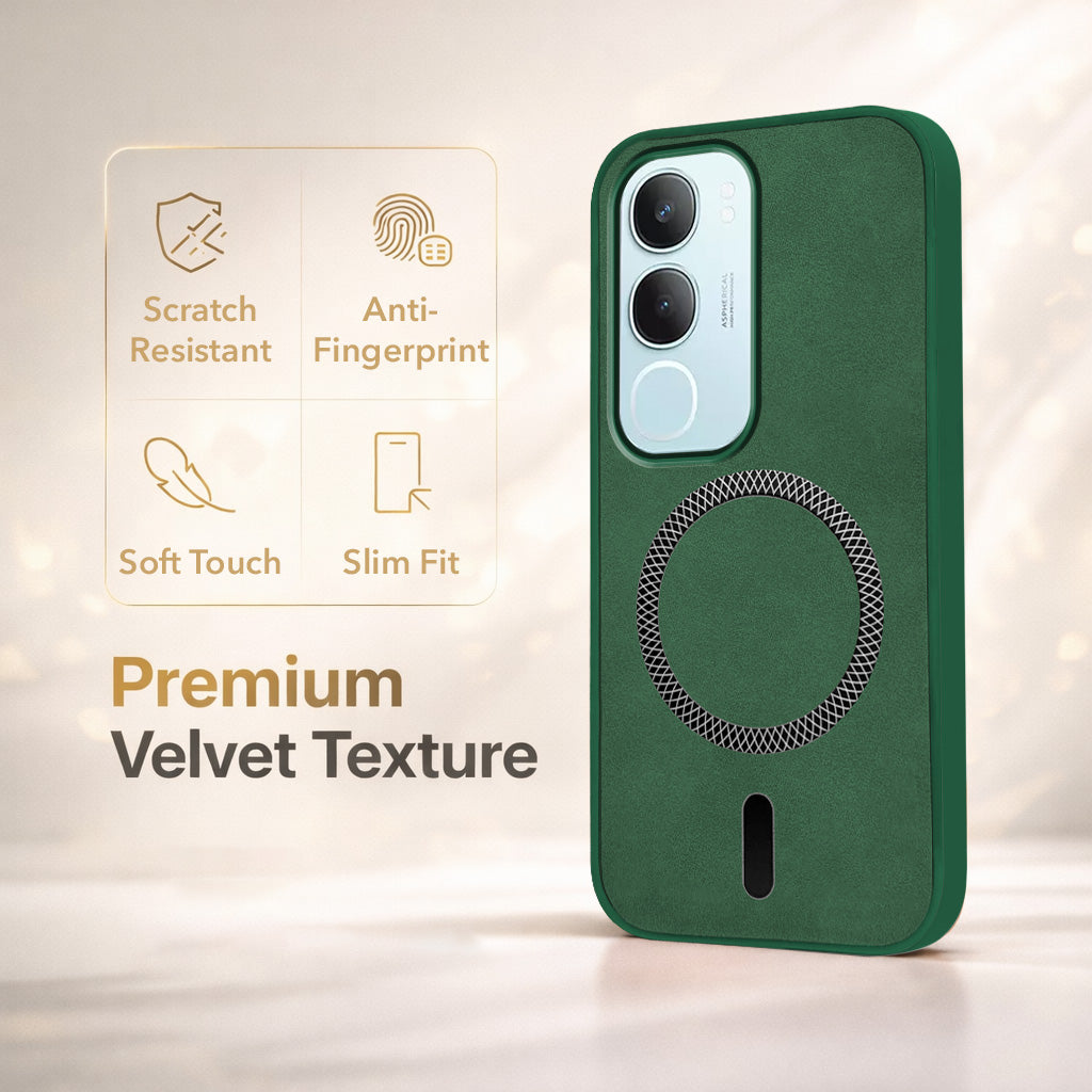 For Vivo Y29 Back Cover Case Leather Finish (MagSafe Compatible Wireless Charging | Soft Touch | Camera Bump Protection)