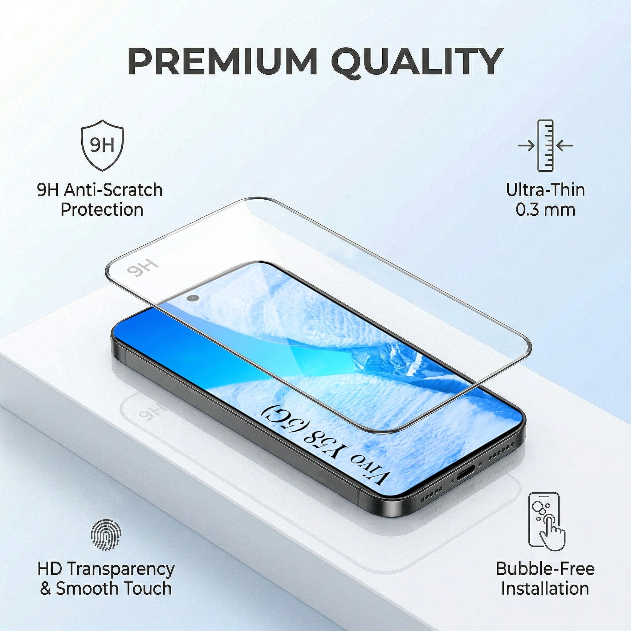 For Vivo Y58 5G Combo with Back Cover and 9H Tempered Glass (Liquid Silicone | Camera Protection | Oleophobic Coating Screen Glass)