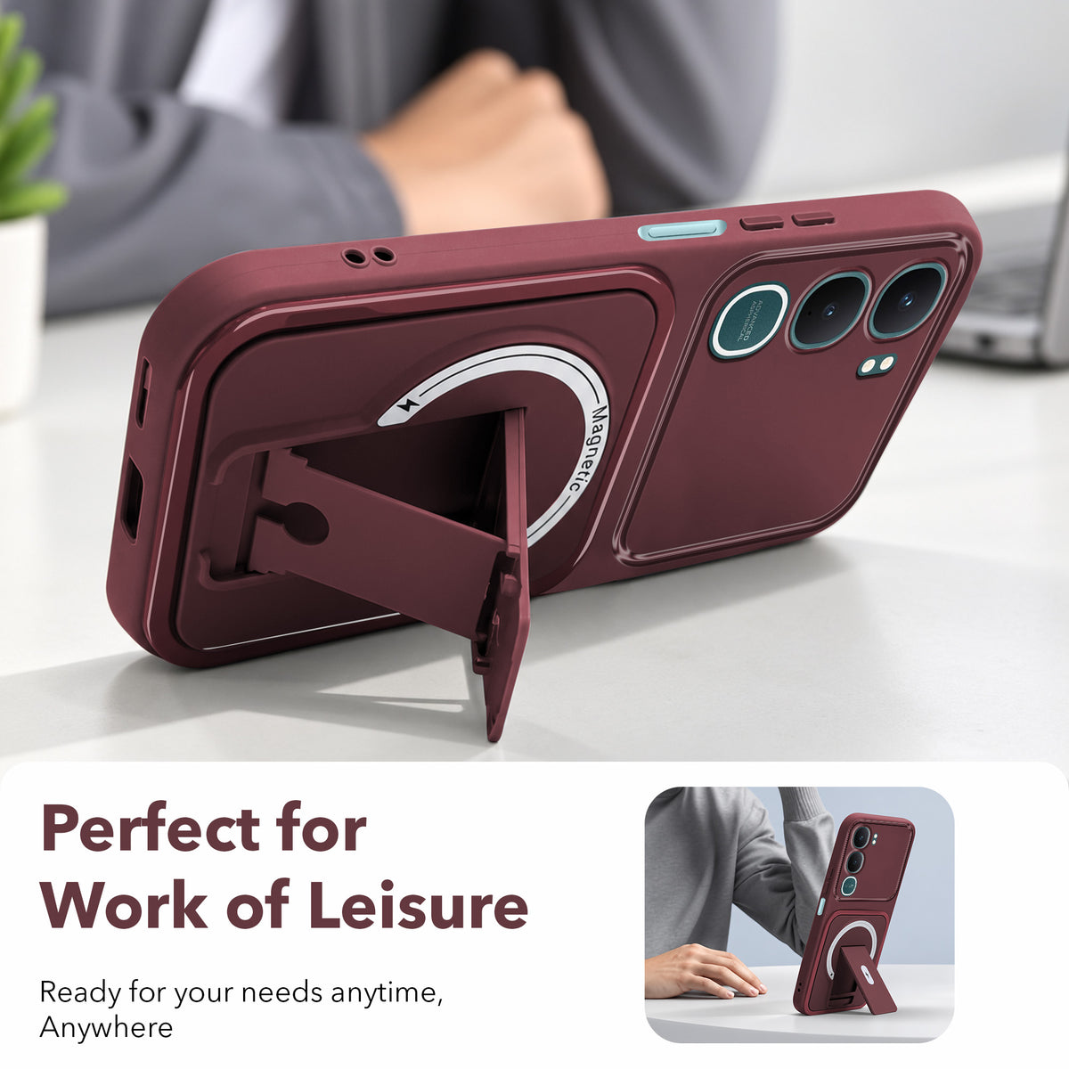 For Vivo Y31 5G Back Case Cover Metallic (Hybrid Armor Kickstand | MagSafe Compatible | Camera Protection Shockproof)