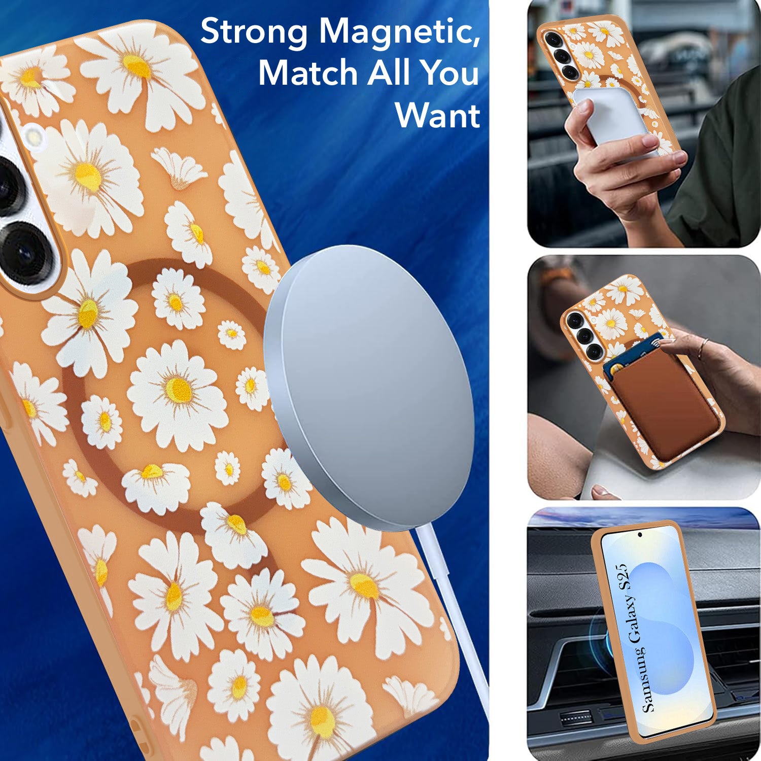 For Samsung Galaxy S25 Back Cover Case (Cute Floral Design | Flower Print for Girls | MagSafe Compatible Wireless Charging)