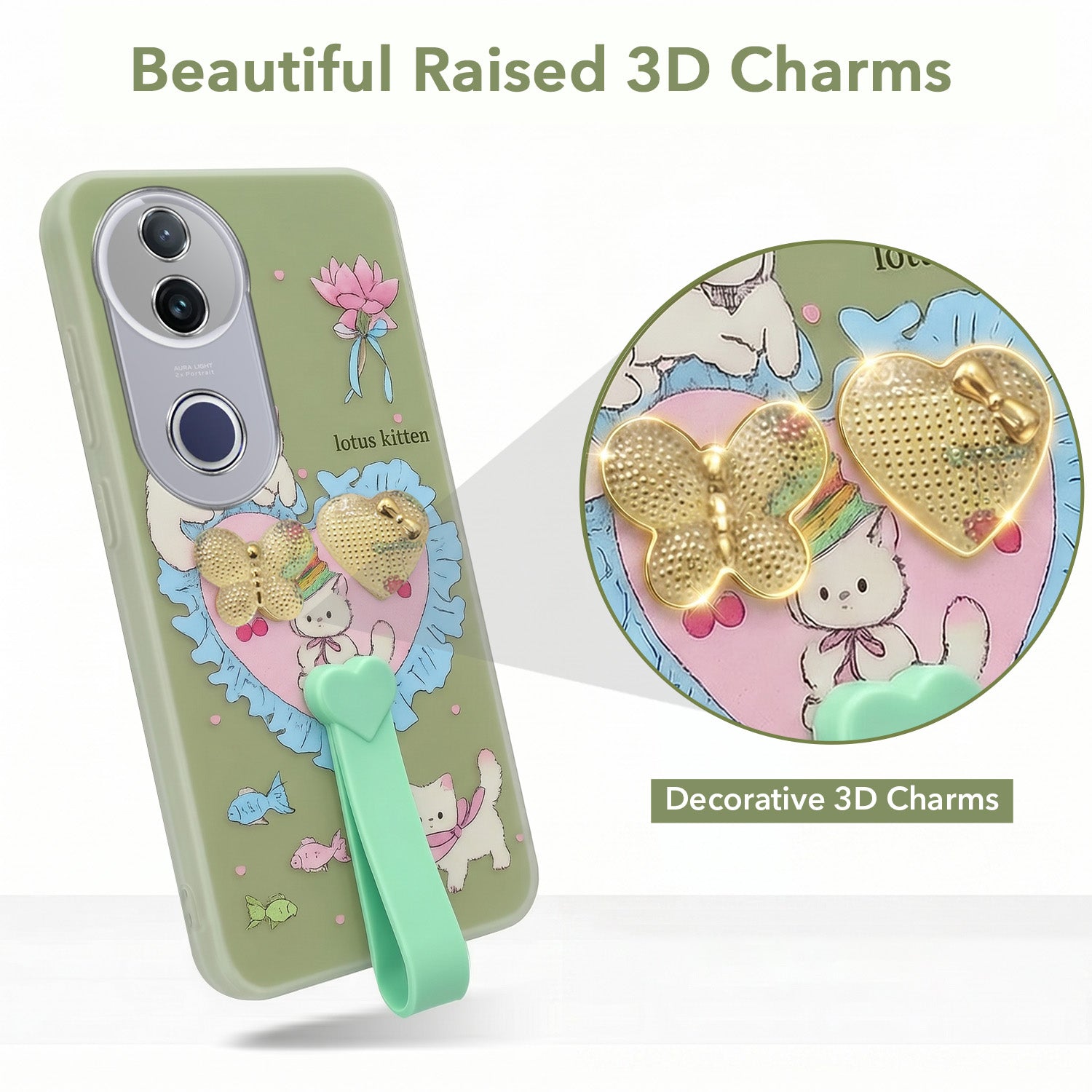For Vivo T4R  Back Cover Case (3D Cute Heart Strap Holder | Camera Protection | Designer Girls Print)