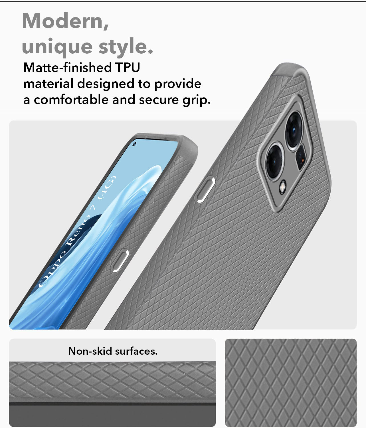 For Oppo Reno7 | Reno 7 4G Back Cover Case (Liquid Silicone | Side Grip | Camera Protection)