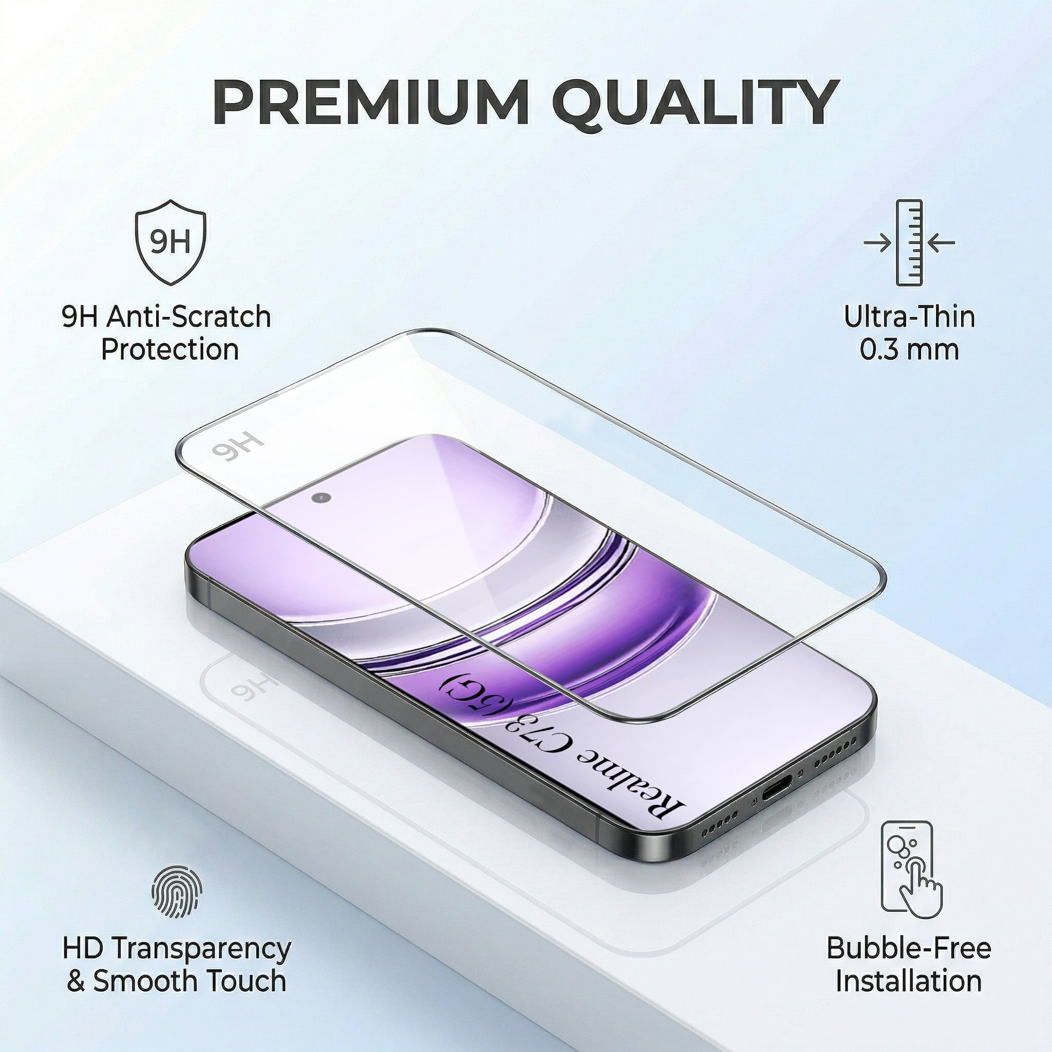 For Realme C73 Combo with Back Cover and 9H Tempered Glass (Liquid Silicone | Camera Protection | Oleophobic Coating Screen Glass)