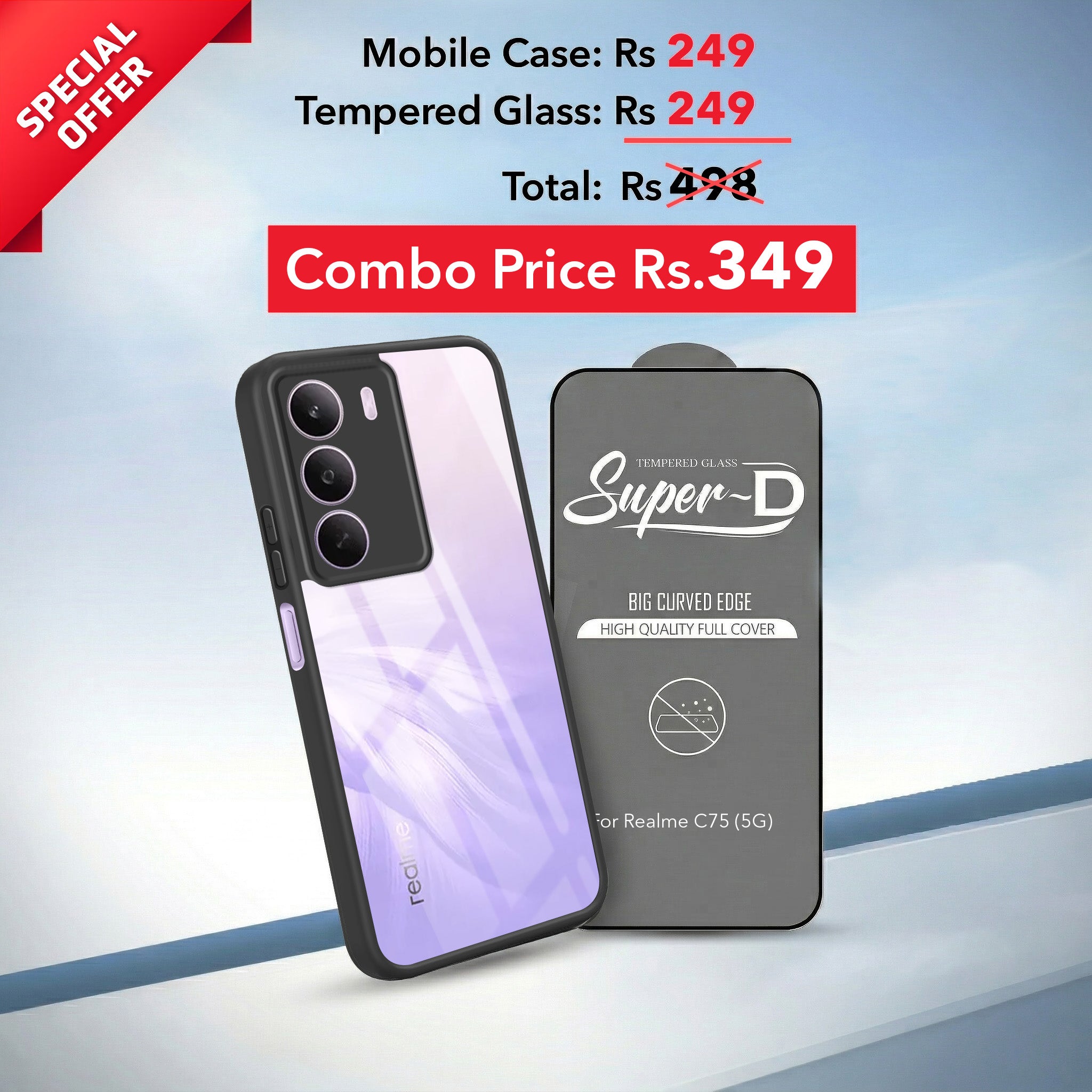 For Realme C75 5G Combo with Back Cover and 9H Tempered Glass (Lifetime Anti-Yellow | Crystal Clear Shockproof | Oleophobic Coating Screen Glass)