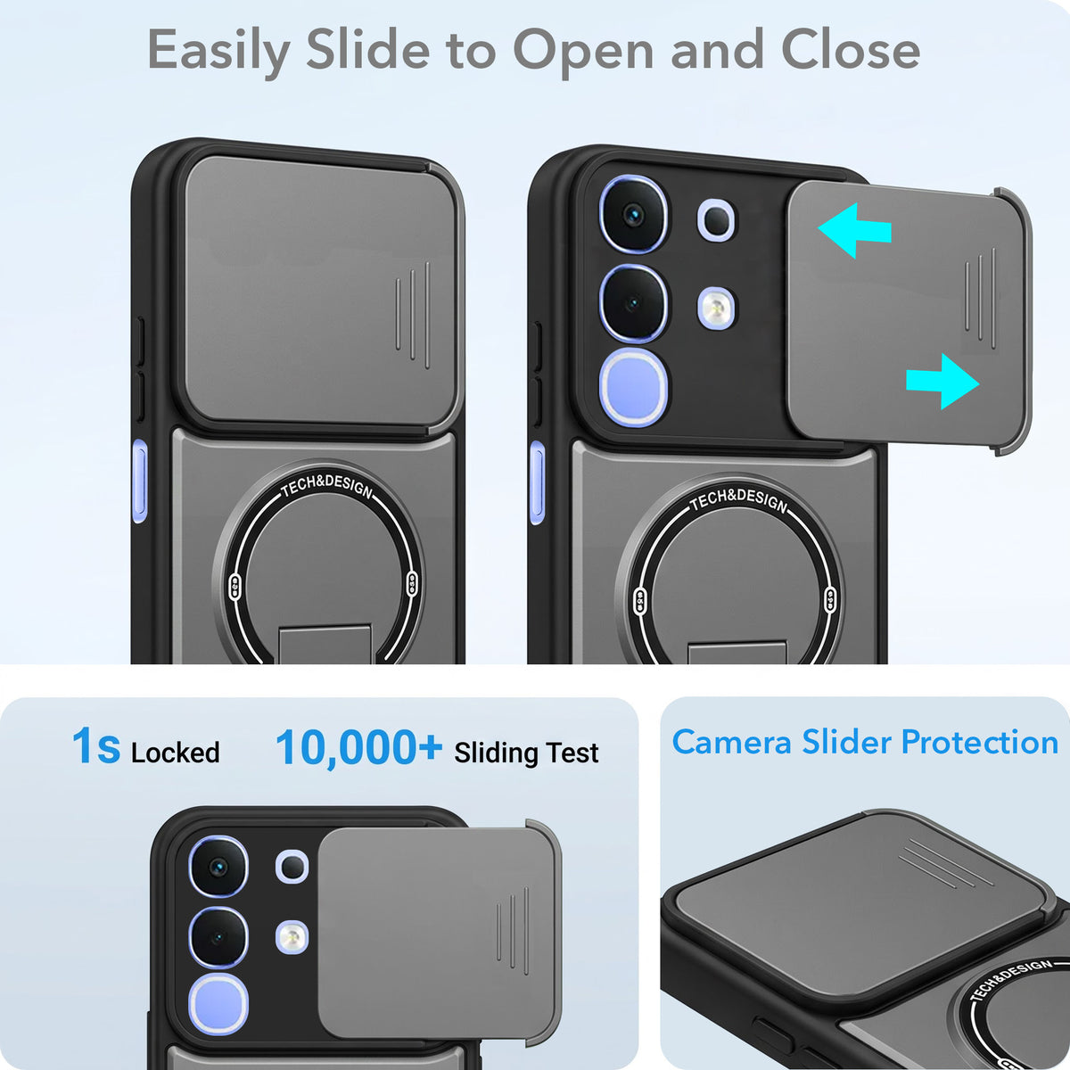 For Vivo iQOO Z10x Back Case Cover Metallic (Hybrid Armor Kickstand | Sliding Shutter Camera Protection | MagSafe Compatible)